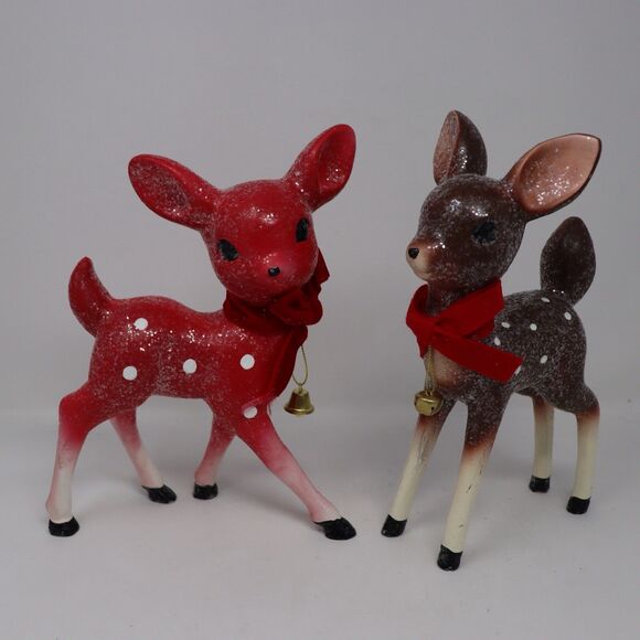 Vintage Style Reindeer Christmas Ragon House Holiday Decor Brown & Pink